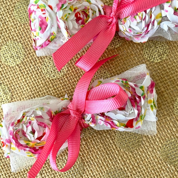 5/$25 Set of 2 Pink Flower Bow Clips or Headband - Picture 1 of 6